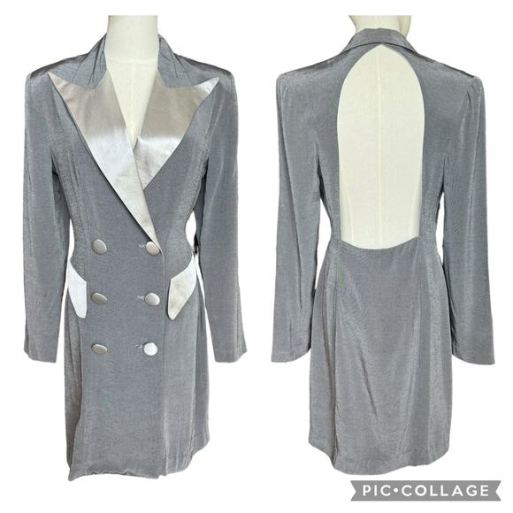 American Vintage 80's Gray Sliver Coat Dress with sexy back cutout size small - Picture 1 of 12